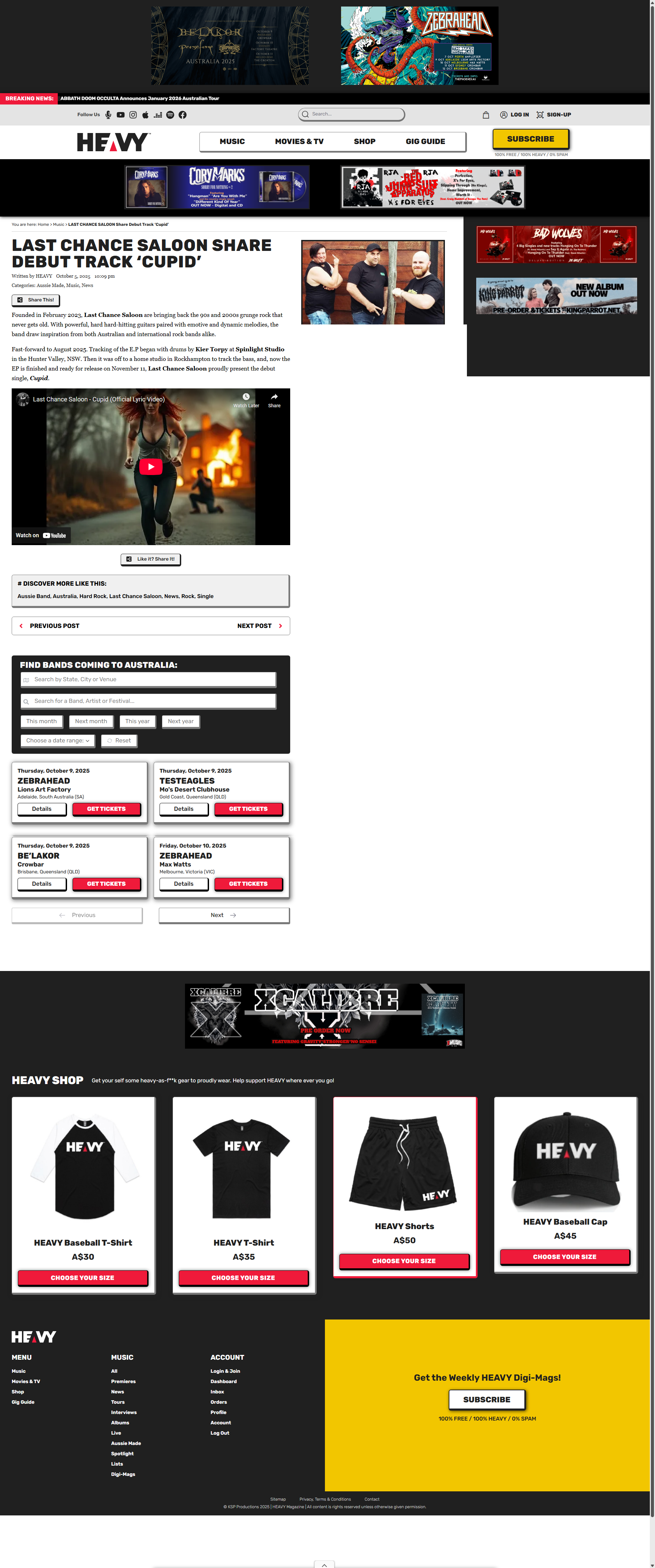 Full Heavy Mag webpage with Last Chance Saloon share debut track 'cupid' published 5 October 2025